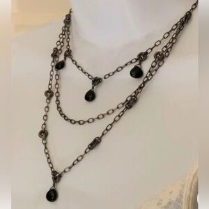 Silpada oxidized sterling and black chalcedony triple strand necklace
